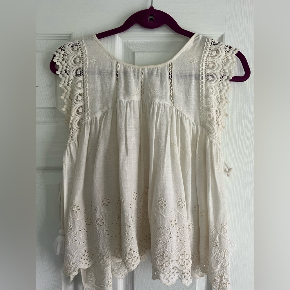 Free People Cream Ruffled Cap Sleeve Blouse